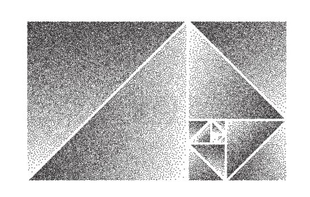 Téléchargez les illustrations : Big Golden ratio stippled rectangle and triangles - visualisation de la séquence Fibonacci - concept vectoriel de proportion d'or - en licence libre de droit