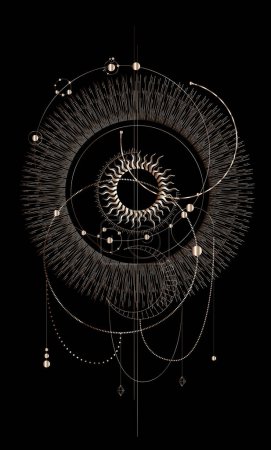 Illustration for Gold mystical symbol  - visualization of sacred geometry vector templates - vector concept of astral art - Royalty Free Image