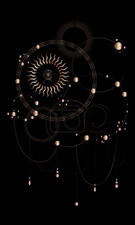 Illustration for Gold sigil art  - visualization of sacred geometry vector templates - vector concept of alchemy cosmogonies symbols - Royalty Free Image