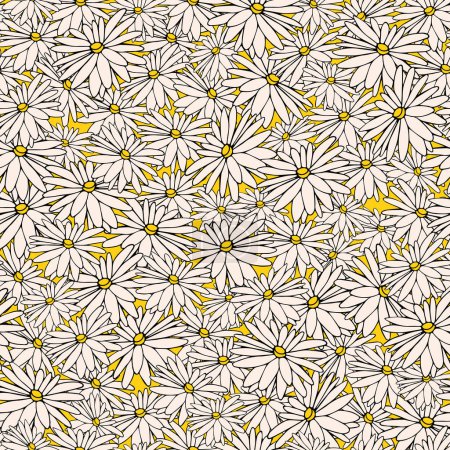 Téléchargez les photos : Marguerites doodle jaune fond de motif sans couture. Modèle d'été avec des fleurs. Modèle vectoriel floral. - en image libre de droit