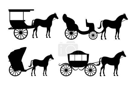Silueta de carro de caballo, aislada y de moda. Fondo de carro de caballo para el diseño del logotipo del sitio web, aplicación, interfaz de usuario. Ilustración de iconos vectoriales, EPS10.