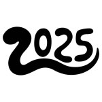 Snake silhouette 2025 year symbol. Vector illustration. 2025 black numbers on white background
