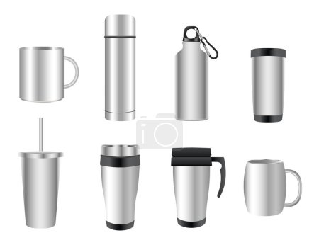 Illustration for Stainless steel vector travel mug collection - Royalty Free Image