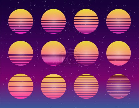 Illustration for 80s Synthwave Retro Sunset collection - Royalty Free Image