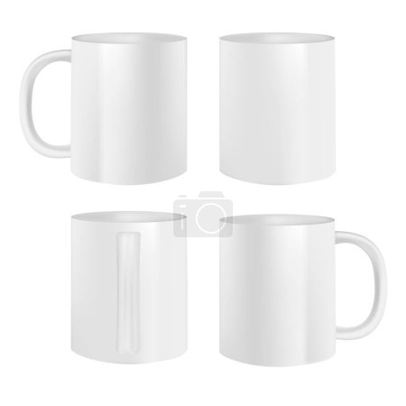 Illustration for A white vector coffee mug from all angles for mockups and product presentations - Royalty Free Image
