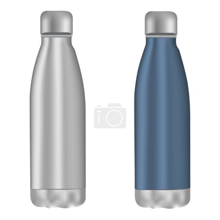 Eine realistische Vektor-Sammlung von Metall-Sportflaschen für Attrappen.