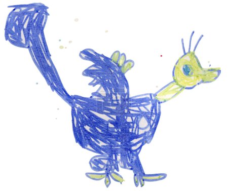 Téléchargez les photos : Crayon feutre dessin de conte de fées dinosaure microrapteur, isolé sur un fond blanc, Illustration colorée - en image libre de droit