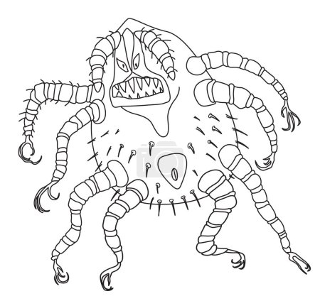 Ilustración de Cosecha ácaro. Ilustración vectorial del insecto arácnido de dibujos animados. Dibujo del contorno de caricatura aislado sobre fondo blanco - Imagen libre de derechos