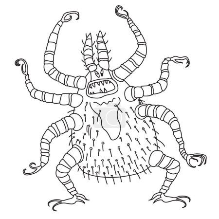 Ilustración de Cosecha ácaro. Ilustración vectorial del insecto arácnido de dibujos animados. Dibujo del contorno de caricatura aislado sobre fondo blanco - Imagen libre de derechos