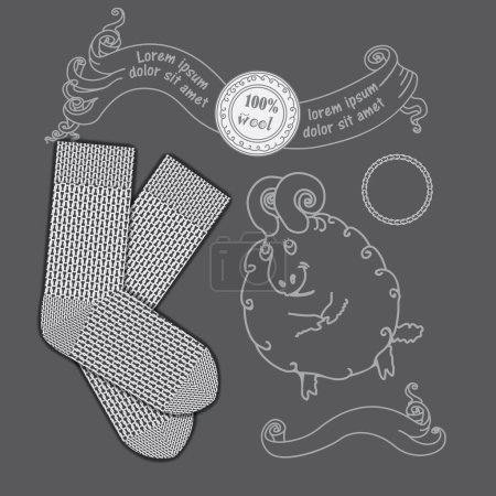 Illustration for Warm knitted wool socks and ram horns sheep - Royalty Free Image