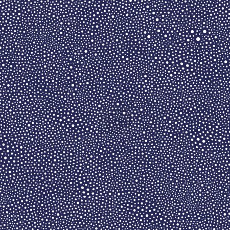 Illustration for Vector seamless pattern from white dots, circles and round spots on a dark indigo blue background. Christmas and New Year wallpaper - Royalty Free Image
