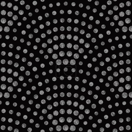 Ilustración de Patrón ondulado sin costura vectorial con diseño geométrico de escala de peces. Círculo metálico de plata cae sobre un fondo negro. Forma de cola de pavo real - Imagen libre de derechos