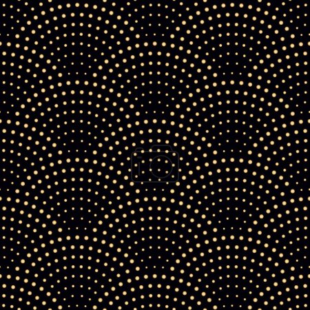 Ilustración de Patrón ondulado sin costura con diseño de escala de peces geométricos. Círculos dorados sobre fondo negro. Patrón de seigaiha en forma de abanico - Imagen libre de derechos