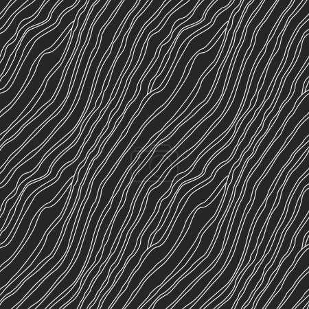 Illustration for Vector doodle diagonal seamless pattern from white wavy lines on a black background - Royalty Free Image