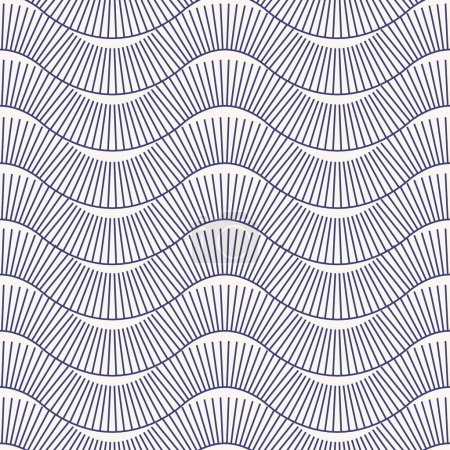Vector wavy seamless pattern from dark blue thin lines on a beige background