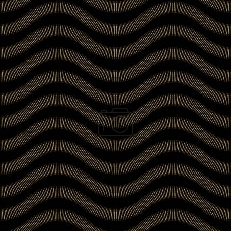 Vector wavy seamless pattern from golden small drops on a black background