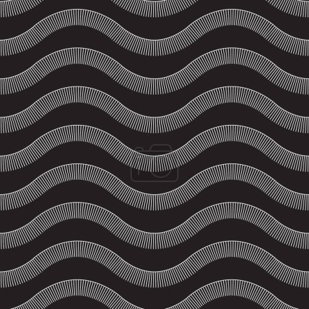 Vector black and white wavy seamless pattern from thin lines 