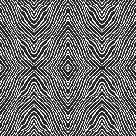 Vector ikat seamless pattern from black and white wavy stripes, zebra skin prints 