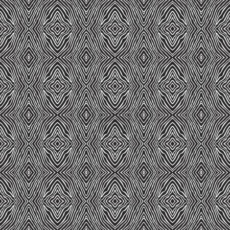 Vector ikat patrón sin costuras de rayas onduladas en blanco y negro, estampados de piel de cebra 