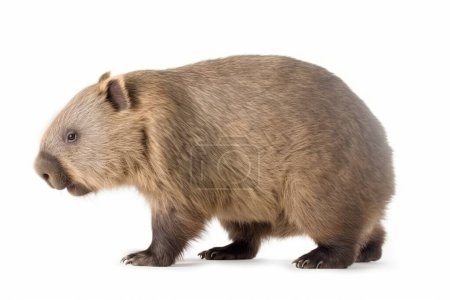 A wombat on a white background, which is a burrowing marsupial native to Australia and belongs to the Vombatus ursinus species. that wombats are a protected species in Australia.