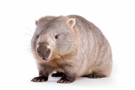 Photo for A wombat herbivorous marsupial native to Australia, known for its short legs, round body, and burrowing ability. Have strong teeth for gnawing on tough vegetation. Isolated on white background - Royalty Free Image