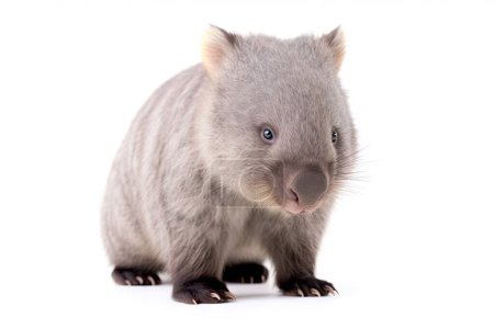 Photo pour Wombats joey est une espèce protégée en Australie. Ce sont des créatures solitaires et principalement actives pendant la nuit. Le nom scientifique des wombats est Vombatus ursinus. Isolé sur fond blanc - image libre de droit