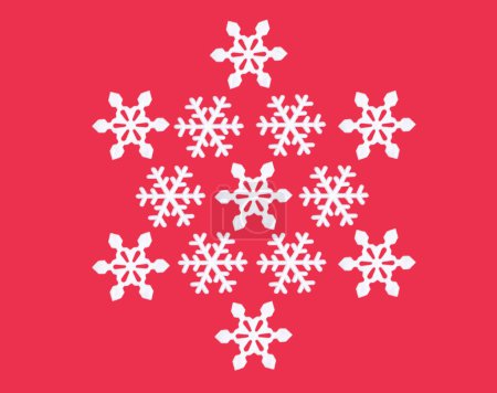 Foto de Copos de nieve decorativos sobre fondo rojo pastel. Redacción plana cuadrada mínima, patrón sin costuras, concepto de celebración de invierno - Imagen libre de derechos