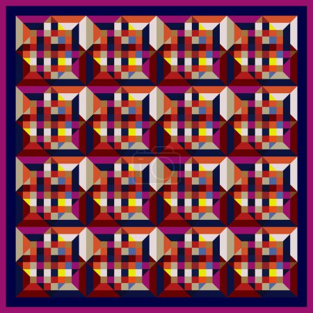 Photo for Colorful scarf pattern design with small and large geometric box - Royalty Free Image