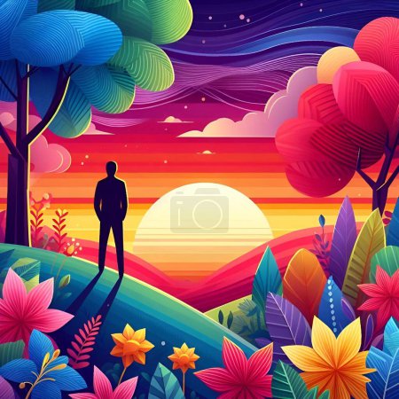 Illustration for A Man Standing Alone in Nature - Royalty Free Image