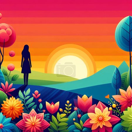 Illustration for A woman Standing Alone in Nature - Royalty Free Image