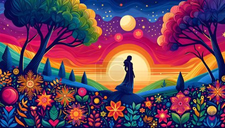 Illustration for A Woman Standing Alone in Nature - Royalty Free Image