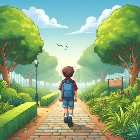 Illustration for BOY GOING TO SCHOOL ALONE - Royalty Free Image