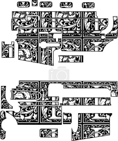 Téléchargez les photos : Modèle de gravure de pistolet à main AR 15 avec motif - en image libre de droit