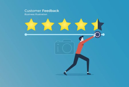 Illustration for Customer feedback review give stars rating, best product quality of user experience, survey evaluation of products - Royalty Free Image