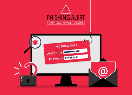 Photo for Phishing bait alert concept, login into account email with fishing hook, hacker trying to hack and steal personal data, cyber security warning from cybercrime - Royalty Free Image