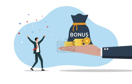 Business big hand giving bonus money to employer, encourage and motivate for the best performance, employee success recognition