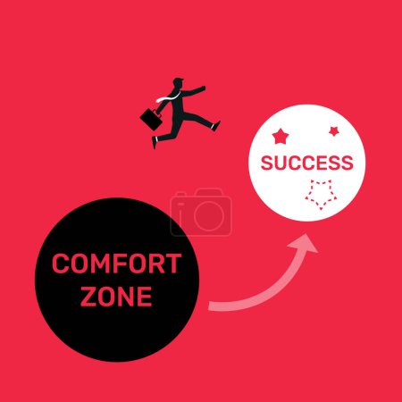 Illustration for Businessman exit from comfort zone to the success, dare to step out to begin new business journey - Royalty Free Image