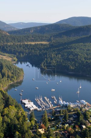 Aerial photograph of Genoa Bay Marina, Vancouver Island, British Columbia, Canada.