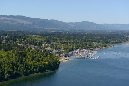Aerial photo of the town of Cowichan Bay, Vancouver Island, British Columbi