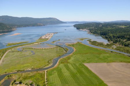 Aerial photograph of Cowichan Bay's estuary, Vancouver Island, British Columbia, Canada.