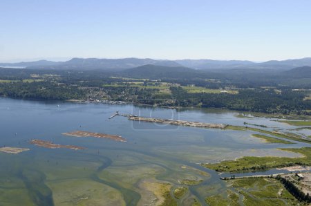 Aerial photograph of Cowichan Bay's estuary from the north, Vancouver Island, British Columbia, Canada.