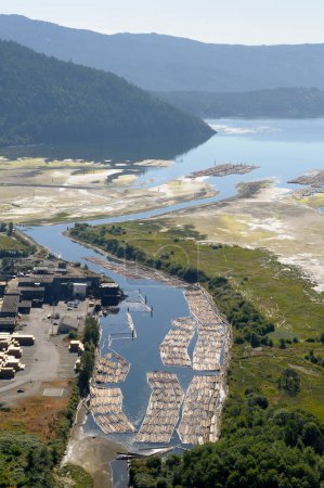 Aerial photo of the Western Forest Products terminal, Cowichan Bay, Vancouver Island, British Columbia, Canada.