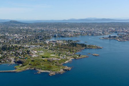 Aerial photo of Esquimalt with Victoria Harbour on the right, Victoria, Vancouver Island, British Columbi