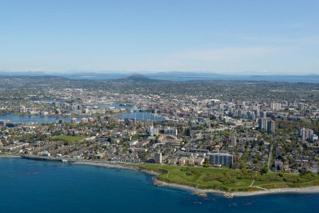 Aerial view of James Bay, Holland Point Park and downtown Victoria, Victoria, Vancouver Island, British Columbi