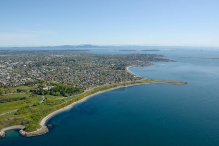 Aerial photograph of Beacon Hill Park and Dallas Road with Oak Bay in the background, Victoria, Vancouver Island, British Columbi