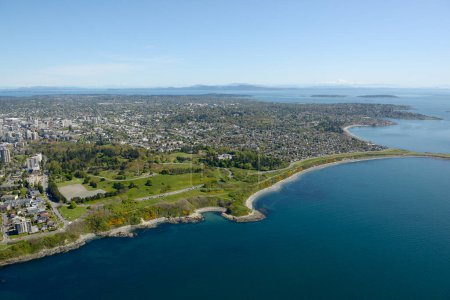 Beacon Hill Park and Dallas Road with Oak Bay in the background, Aerial Photo, Victoria, Vancouver Island, British Columbi