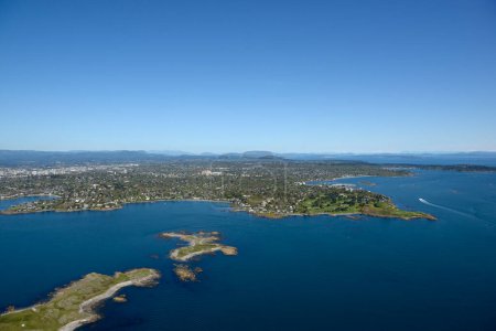 Luftaufnahme des Victoria Golf Club mit dem Trial Islands Ecological Reserve im Vordergrund und Oak Bay, Victoria, Vancouver Island, British Columbia, Canad