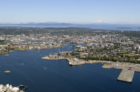 Fotografía aérea de Victoria Harbour, Victoria, Isla Vancouver, Columbia Británica, Canadá.