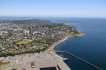 Photographie aérienne du port de Victoria, Victoria, île de Vancouver, Colombie-Britannique, Canada.