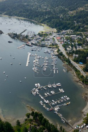 Aerial photo of Ganges Marina and Salt Spring Marina, Saltspring Island, British Columbia, Canada